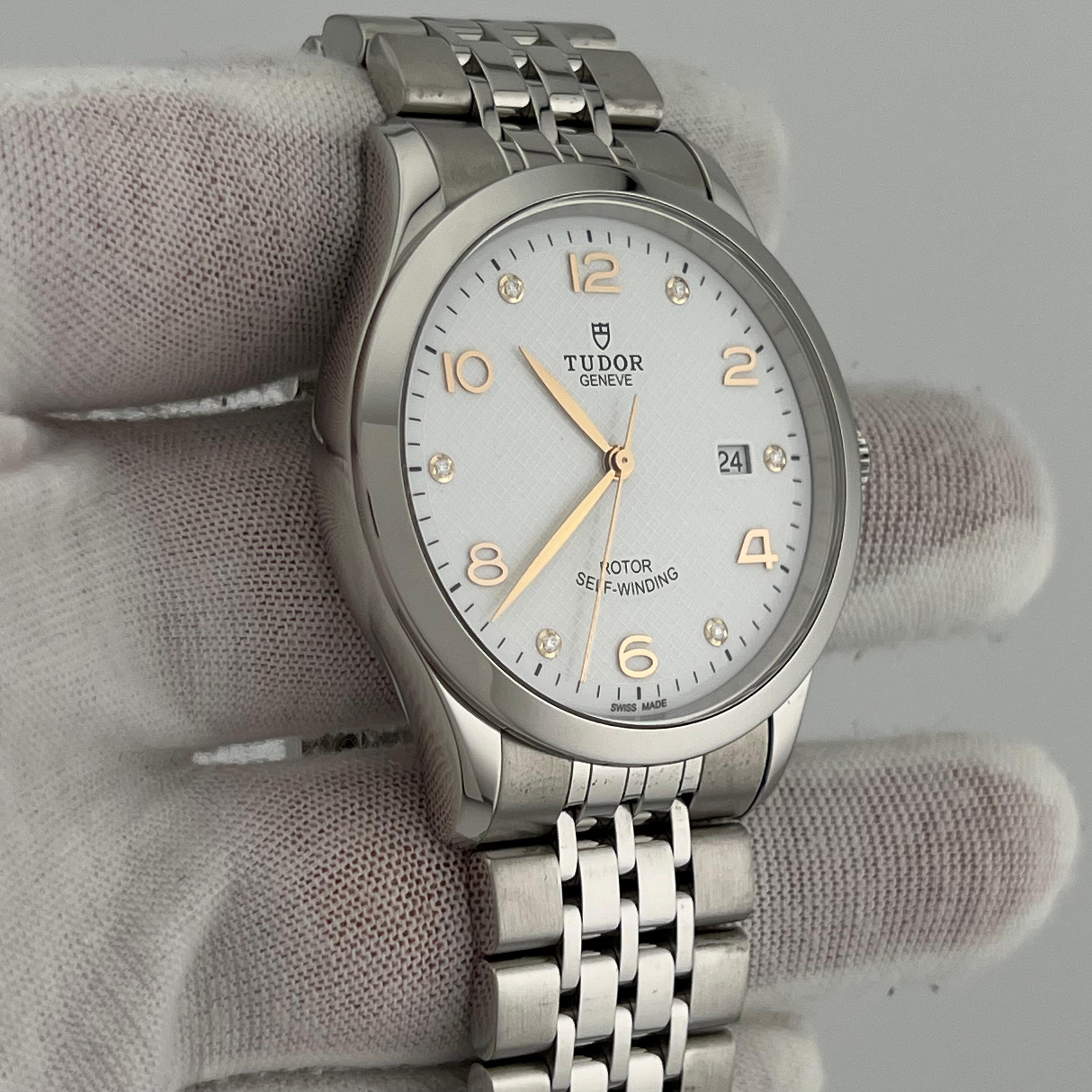 Tudor 1926 91650 41mm Weiß Diamant Zifferblatt Edelstahl Box Papier im Angebot 2