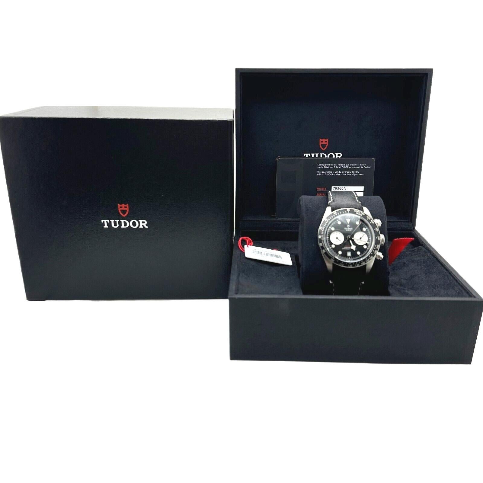 Style Number: 79360N

Serial: 68D4***

Year: 2023

Model: Heritage Black Bay

Case Material: Stainless Steel

Band: Leather

Bezel: Black

Dial: Black With Silver Counters

Face: Sapphire Crystal

Case Size: 41mm

Includes: 

-Tudor Box &