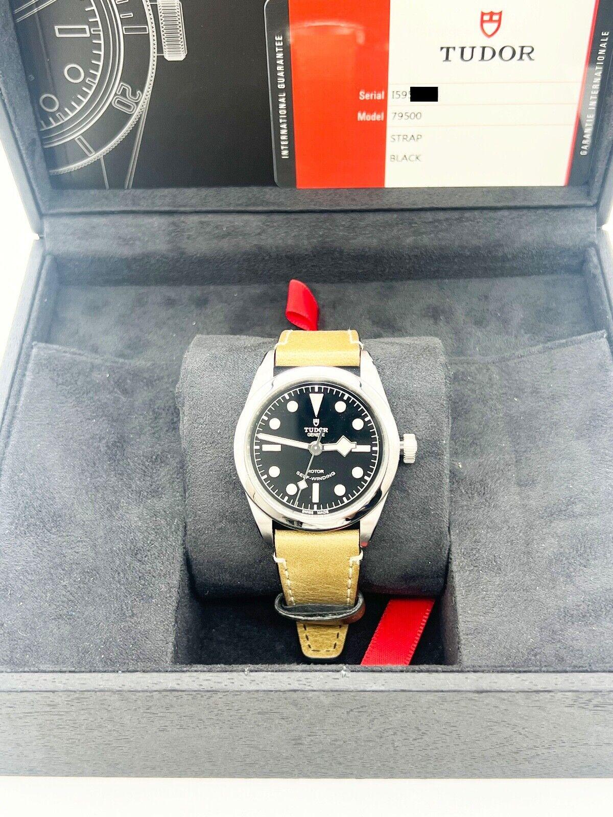Tudor 79500 Black Bay Automatic Stainless Steel Leather Box Paper In Excellent Condition For Sale In San Diego, CA