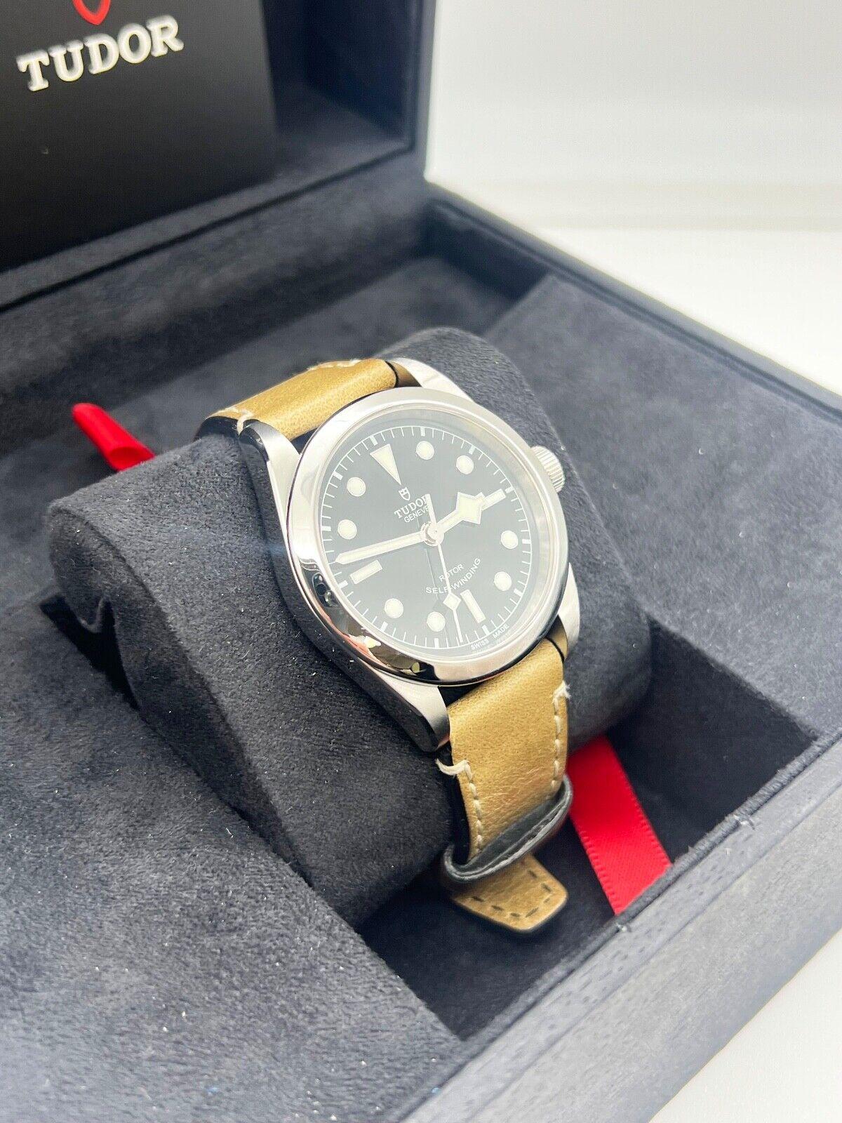 Tudor 79500 Black Bay Automatic Acier Inoxydable Cuir Boîte Paper Unisexe en vente