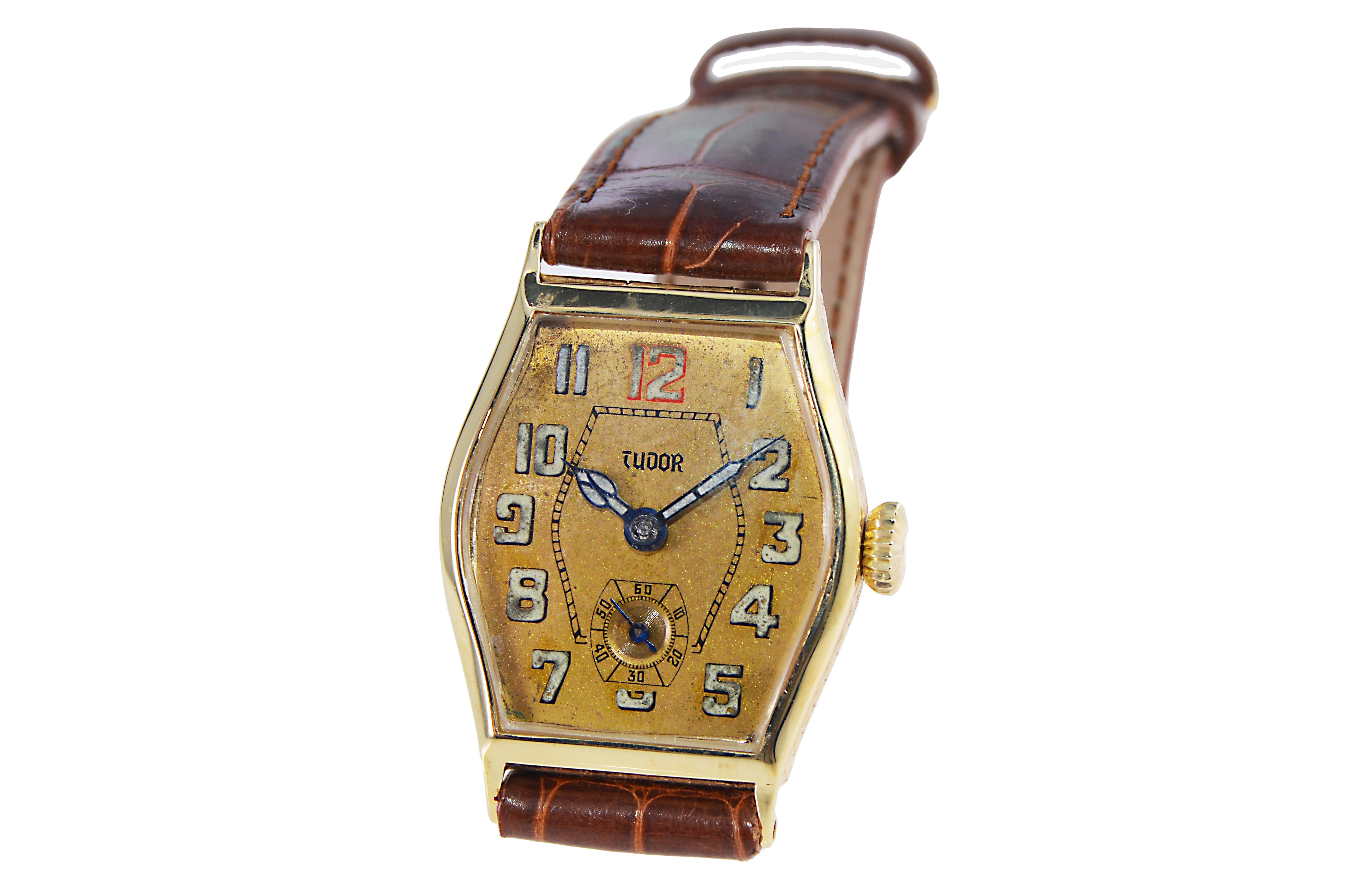 Tudor 9 Karat Rose Gold from 1932 Tortue Shaped Watch with Original Dial 1