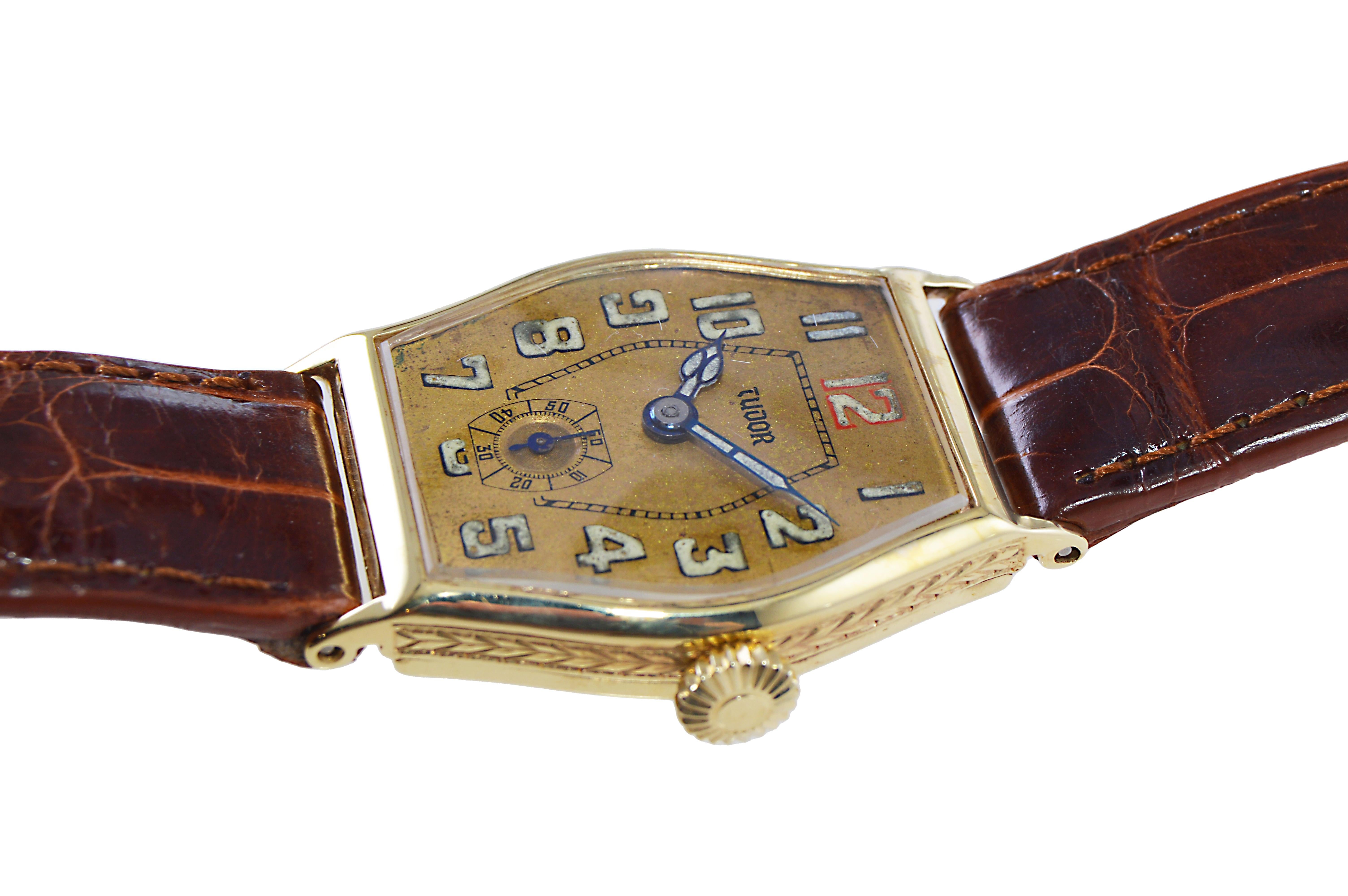 Tudor 9 Karat Rose Gold from 1932 Tortue Shaped Watch with Original Dial 2