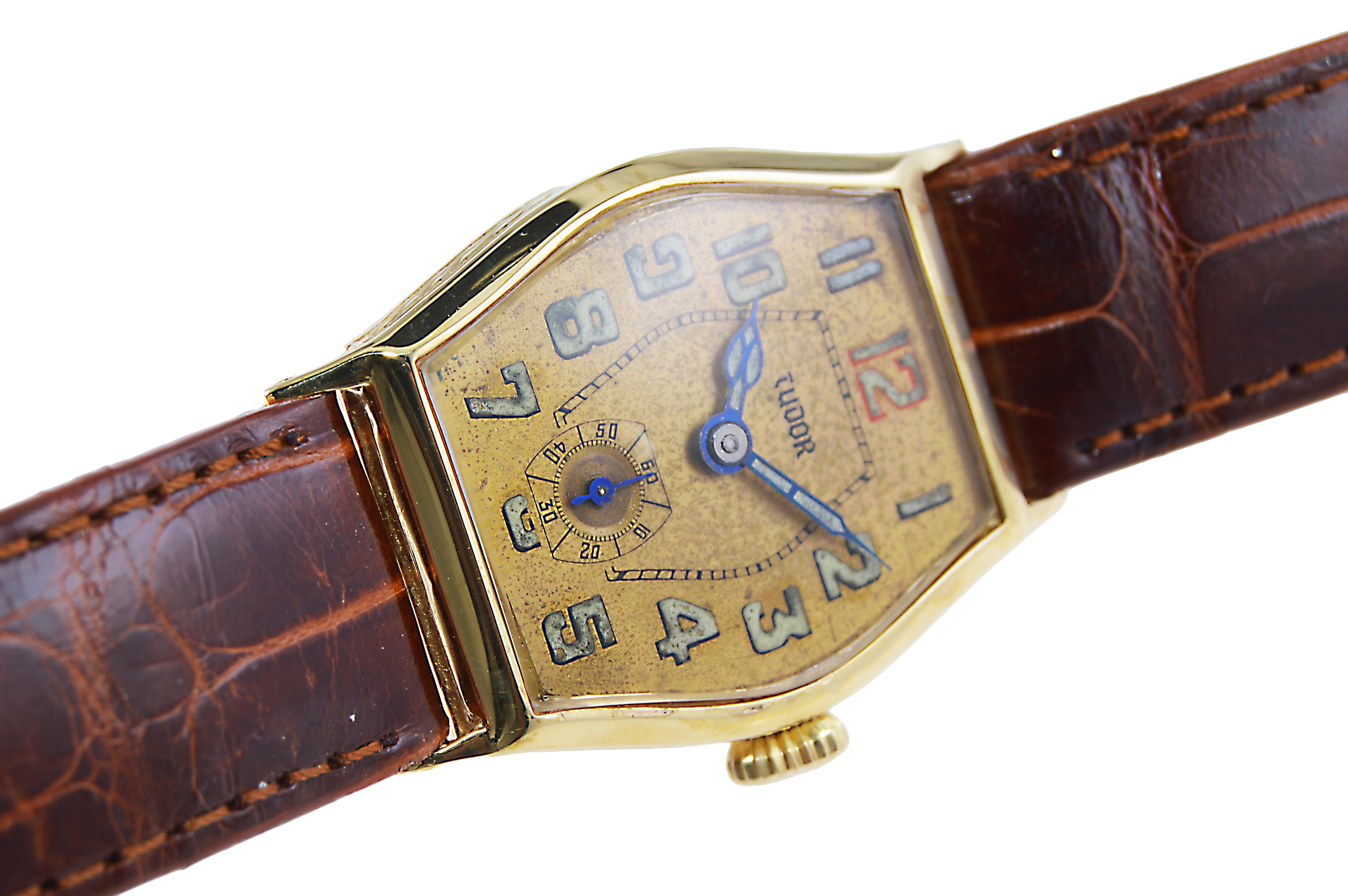 Tudor 9 Karat Rose Gold from 1932 Tortue Shaped Watch with Original Dial 3