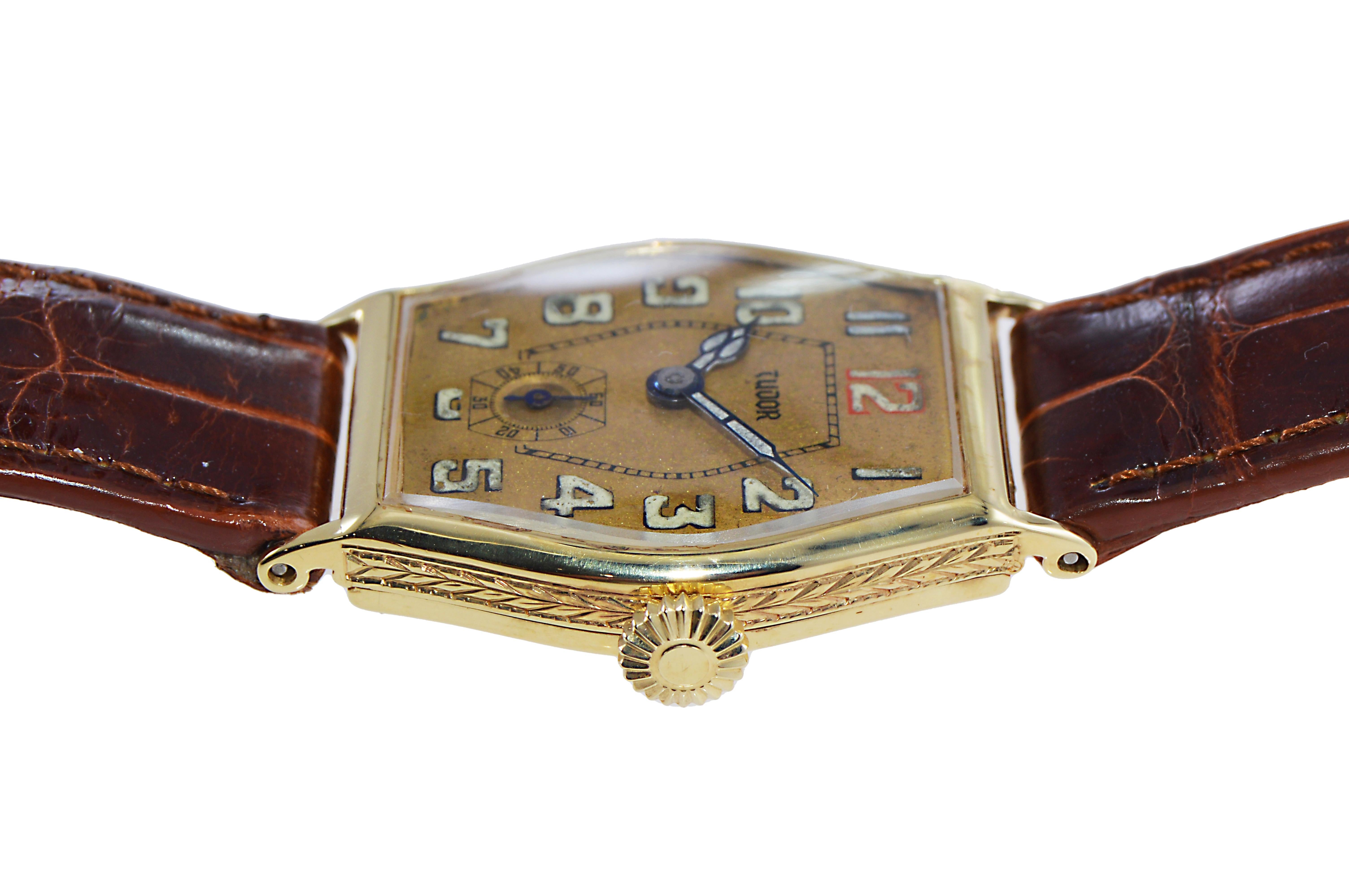 Tudor 9 Karat Rose Gold from 1932 Tortue Shaped Watch with Original Dial 4