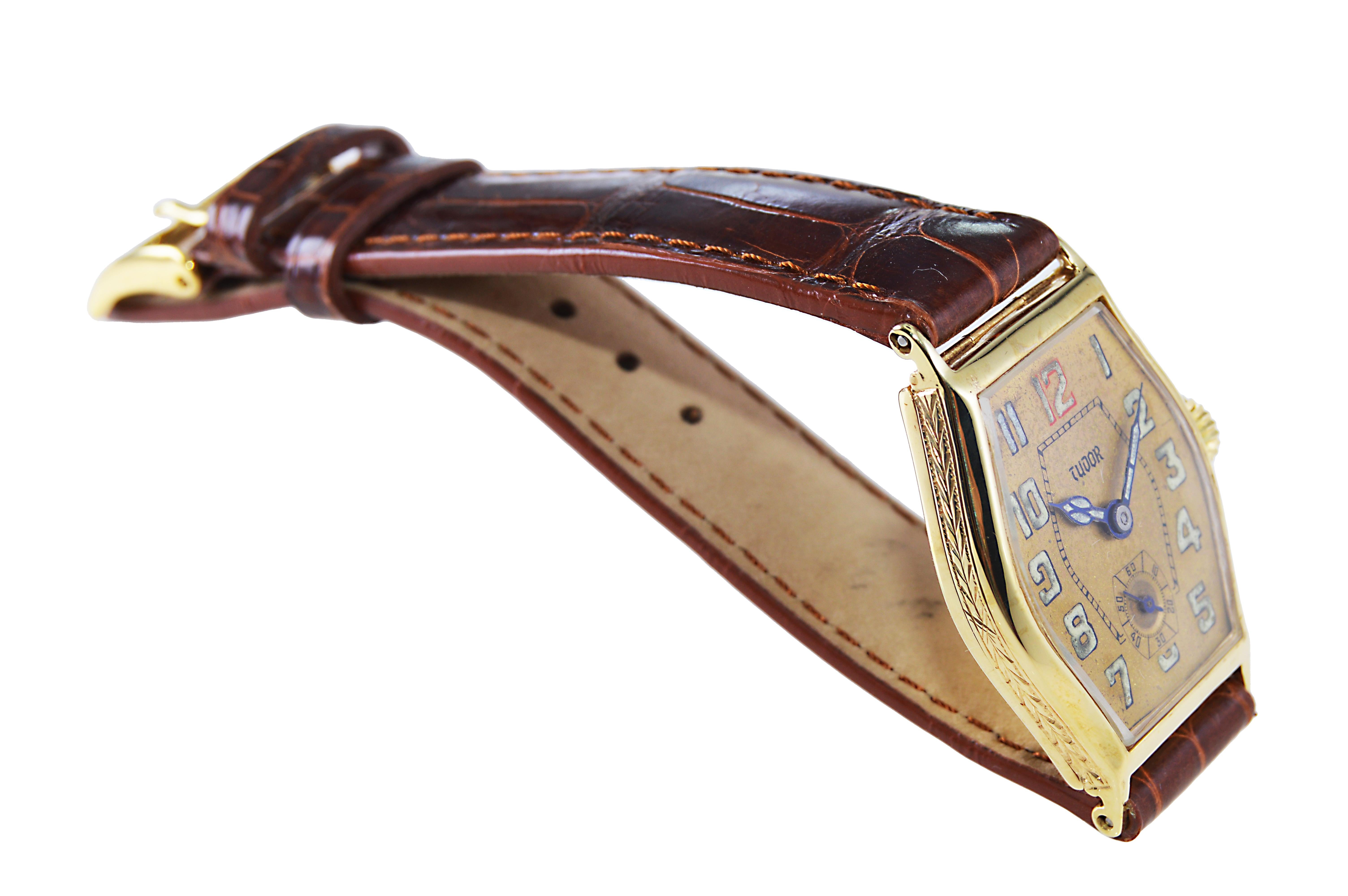 Tudor 9 Karat Rose Gold from 1932 Tortue Shaped Watch with Original Dial In Excellent Condition In Long Beach, CA
