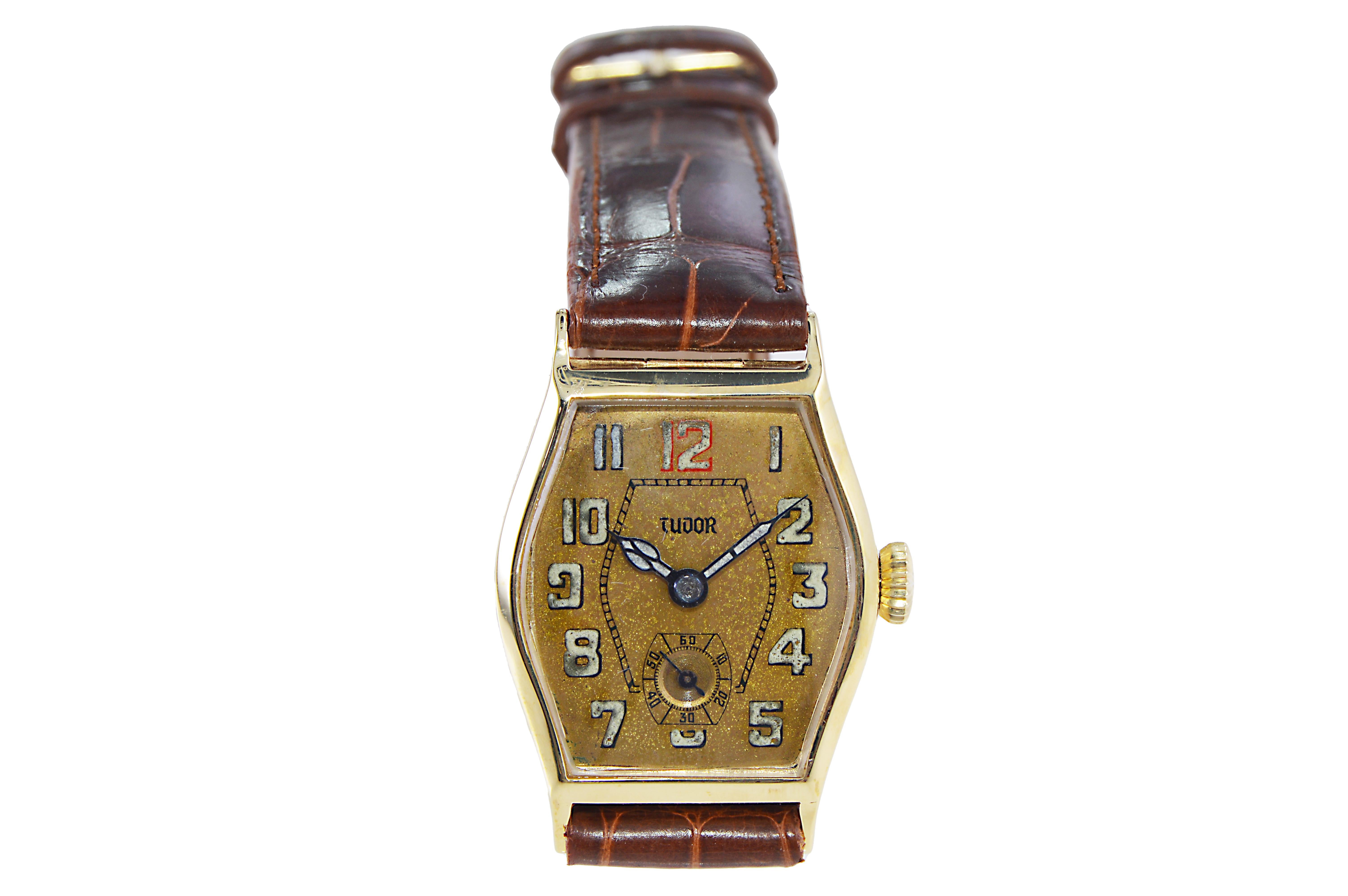 Women's or Men's Tudor 9 Karat Rose Gold from 1932 Tortue Shaped Watch with Original Dial