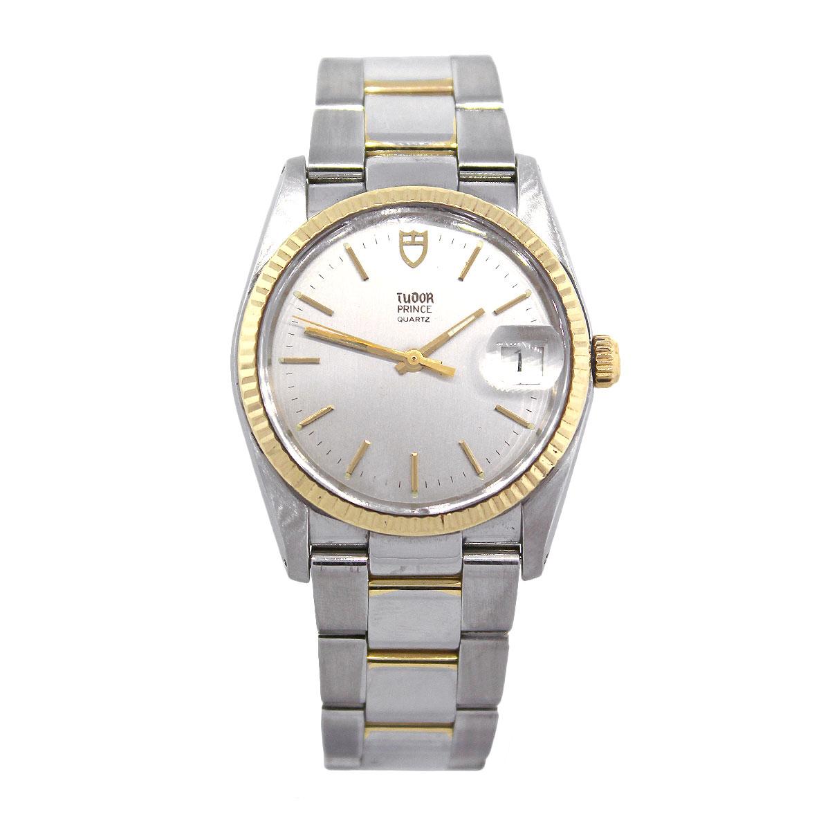 Brand: Tudor
MPN: 91533
Model: Oysterdate
Case Material: Stainless Steel
Case Diameter: 34mm
Crystal: Plastic
Bezel: 18k yellow gold fluted bezel
Dial: Silver dial with yellow hold sticks and hands. Date can be found at 3 O’clock
Bracelet: Stainless