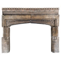 Antique Tudor Arched Stone Recessed Fireplace