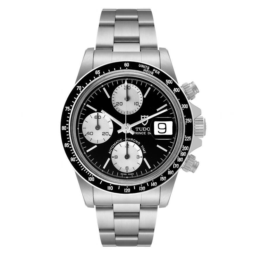 Tudor Big Block Black Dial Steel Vintage Mens Watch 79160. Automatic self-winding movement. Caliber T 7750, rhodium-plated, 17 jewels, straight-line lever escapement, monometallic balance, shock absorber, self compensating flat balance spring,