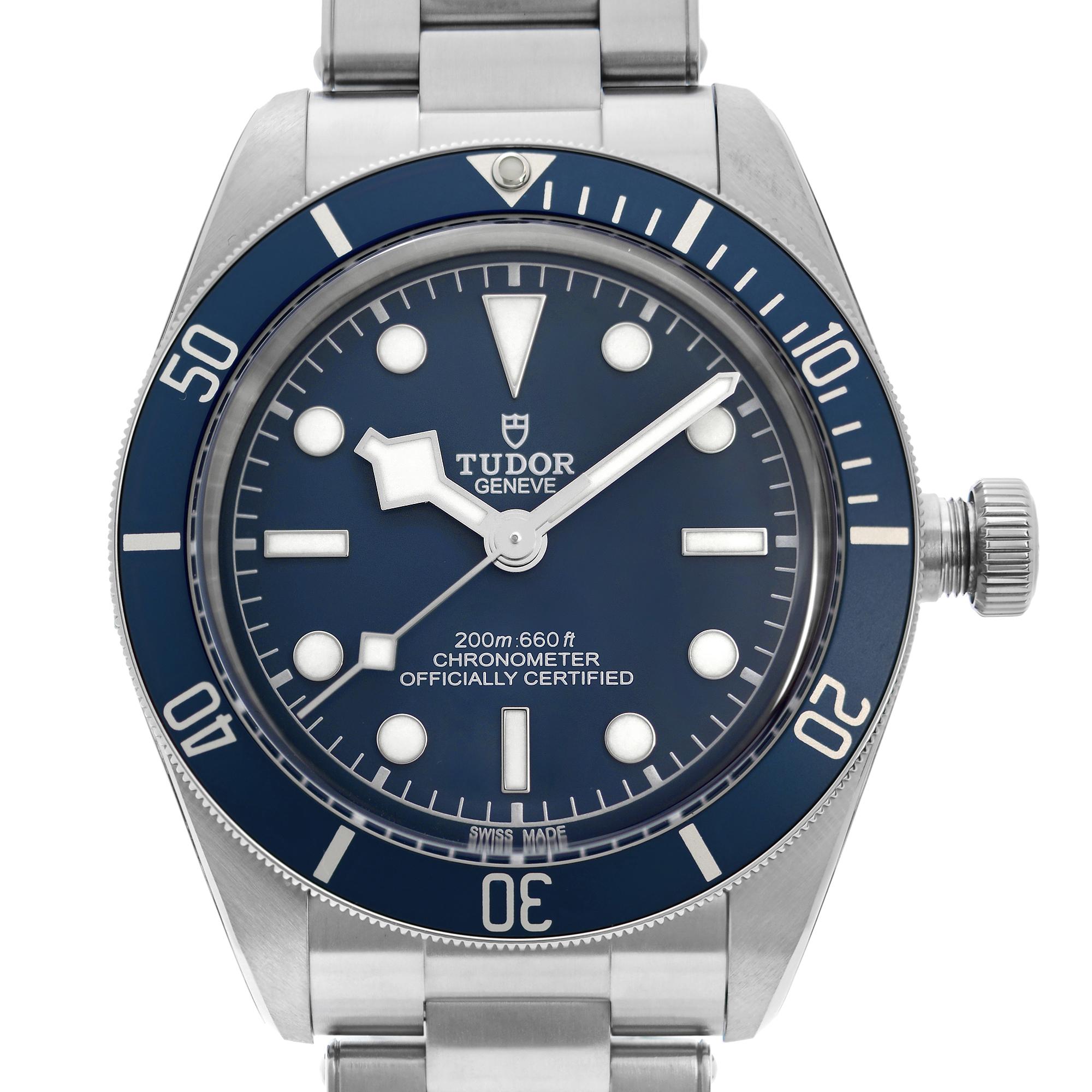 Unworn 2021 card.  Tudor Black Bay 58 Stainless Steel Blue Dial Automatic Men's Watch. This Beautiful Timepiece Features: Stainless Steel Case and Bracelet, Uni-Directional Rotating Stainless Steel Bezel with a Blue Aluminum Ring, Blue Dial with