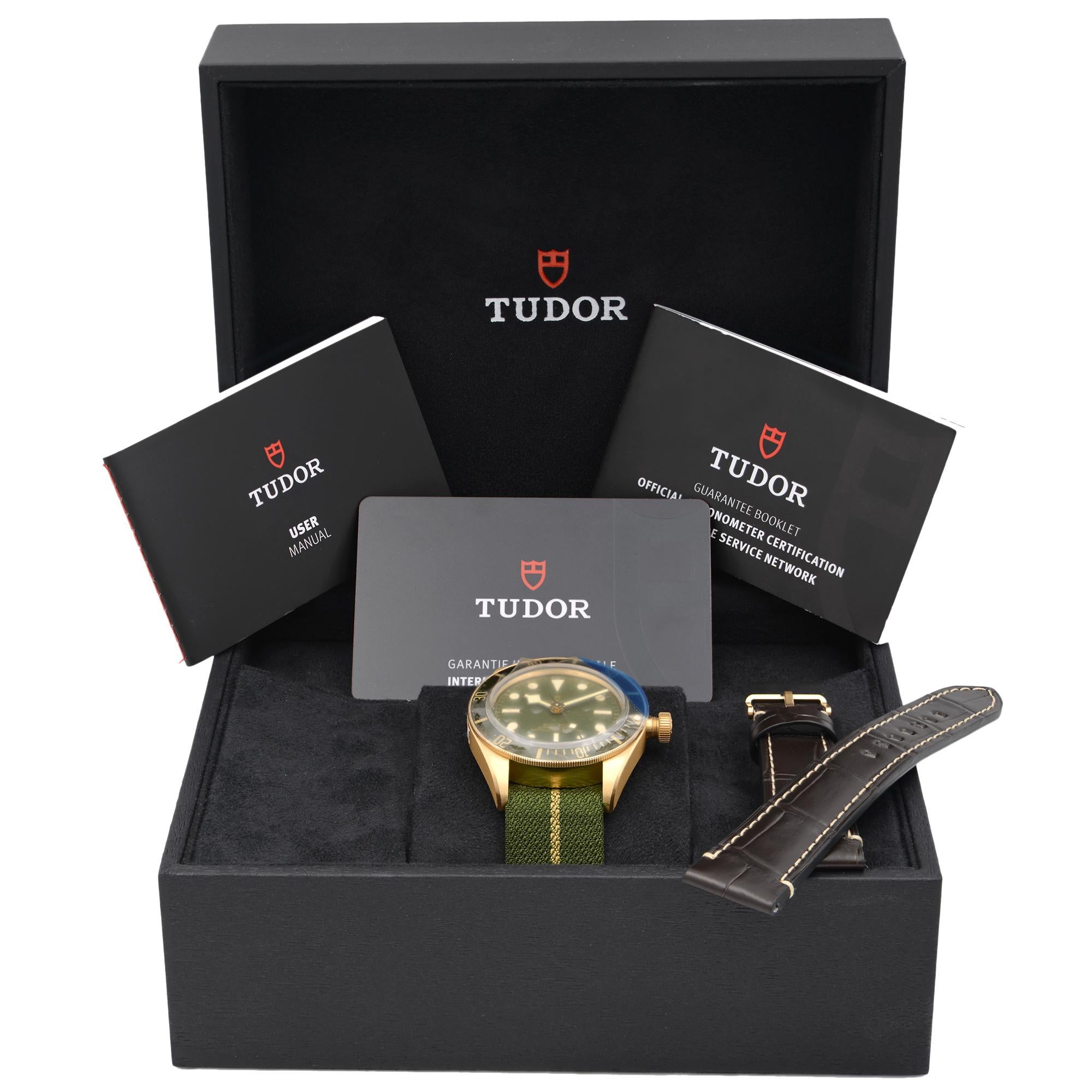 Tudor Black Bay Fifty-Eight 18K Yellow Gold Green Dial Mens Watch 79018V In New Condition In New York, NY
