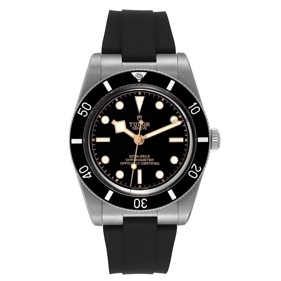 Tudor Black Bay Fifty Four 37mm Black Dial Steel Mens Watch 79000 Box Card. Automatic self-winding movement. Stainless steel oyster case 37.0 mm in diameter. Tudor rose logo on the crown. Stainless steel uni-directional rotating bezel with black and
