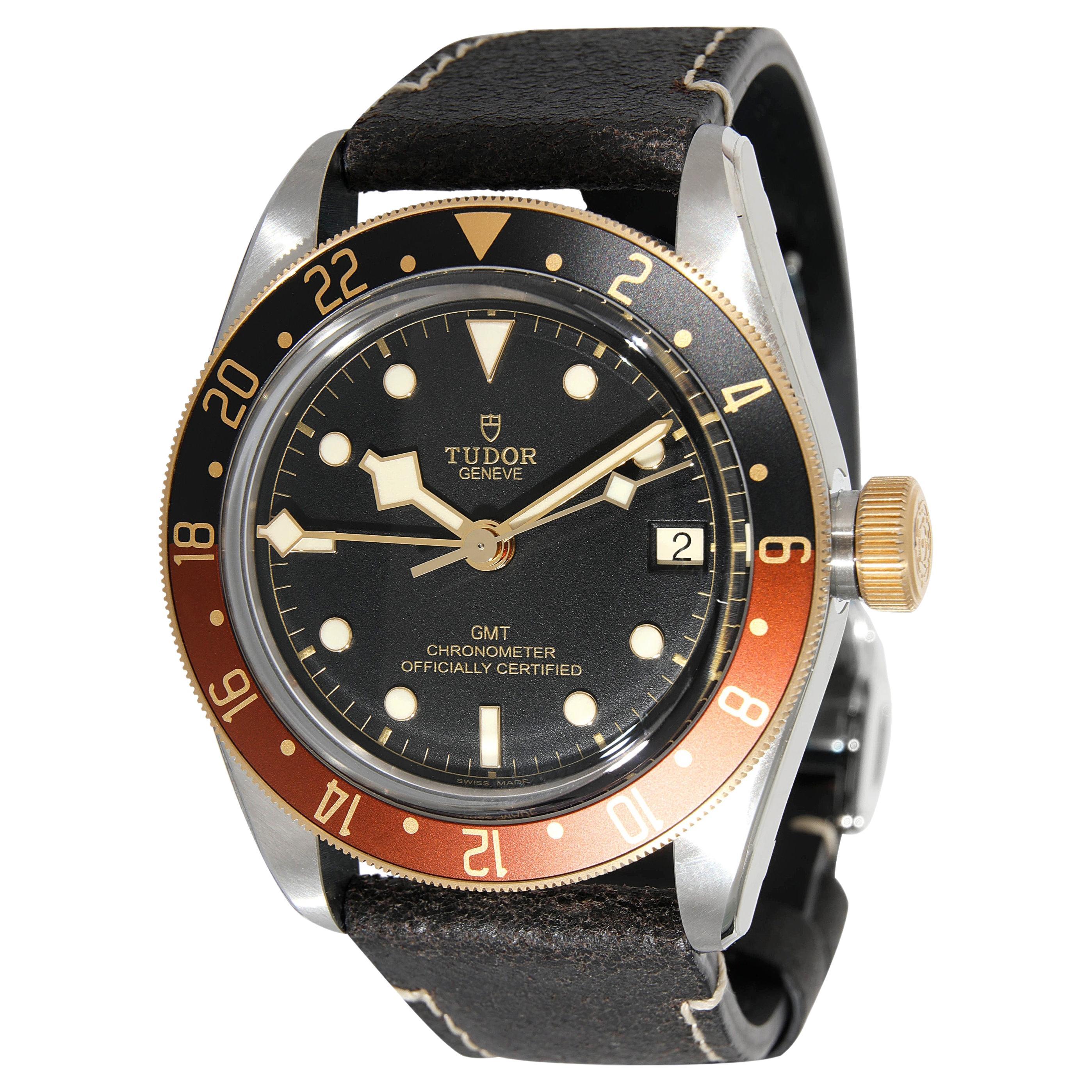 Tudor Montre Bay GMT noire en acier inoxydable/or jaune 18 carats pour hommes 79833MN en vente