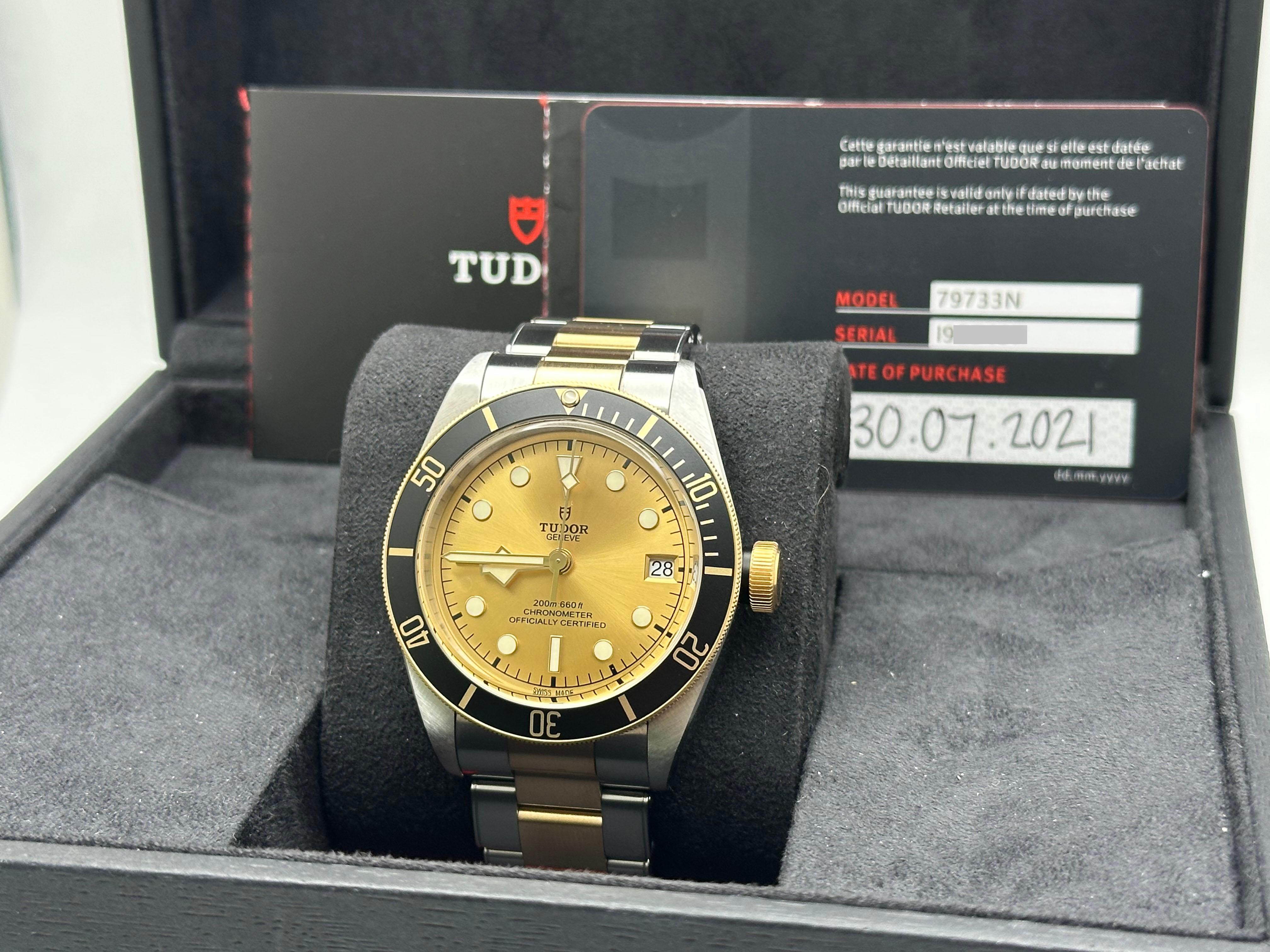 Stil Nummer: 79733N



Seriennummer: I925***



Jahr: 2021

 

Modell: Tudor Black Bay S&G

 

MATERIAL des Gehäuses: Rostfreier Stahl 

 

Band: 18K Gelbgold & Edelstahl 

 

Lünette: Schwarze Lünette 

 

Wählen:  Champagner-Zifferblatt 

