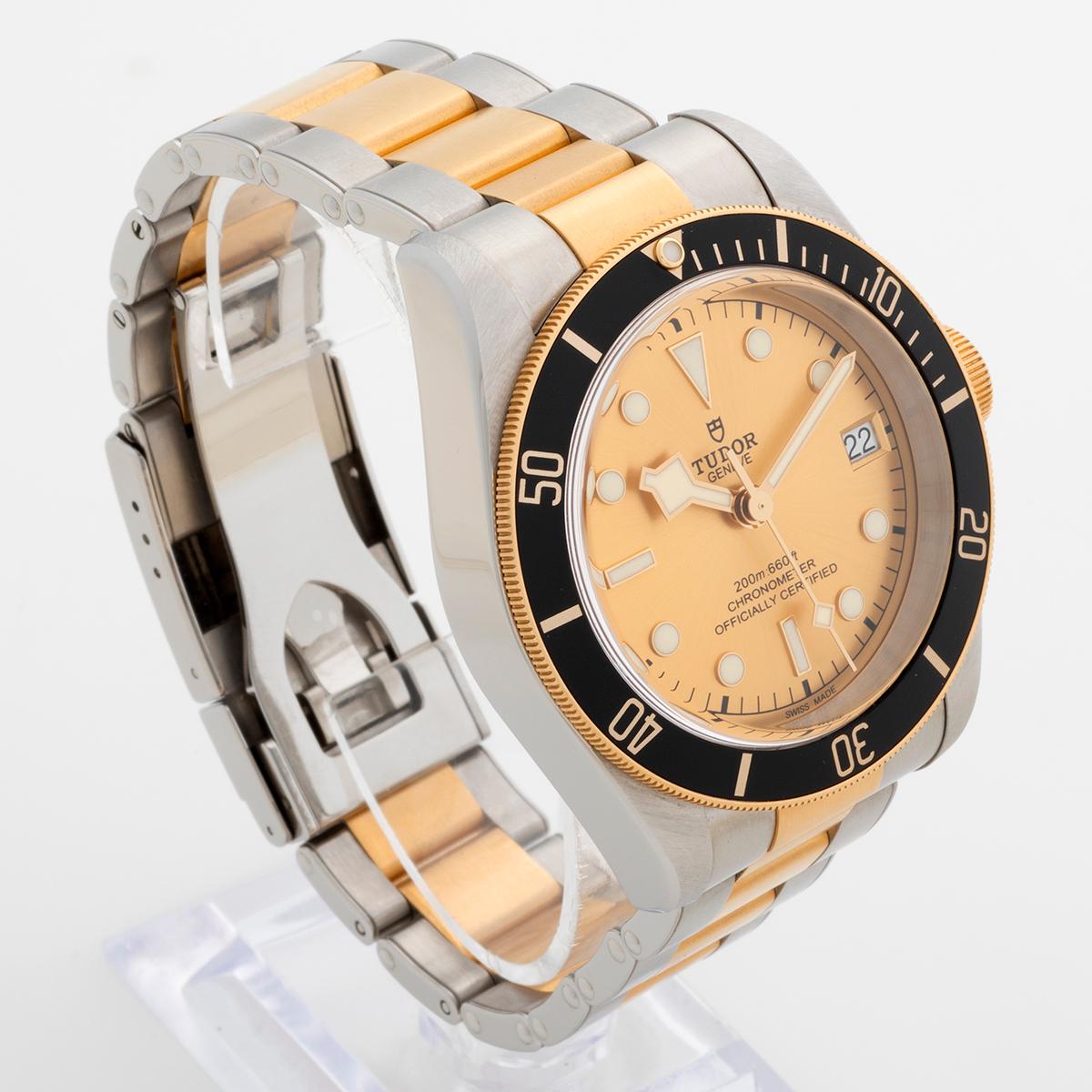 Unsere verfügt über ein 41-mm-Stahlgehäuse mit goldenem Zifferblatt und einem Armband aus Stahl und Gelbgold. Dies ist eine besonders attraktive Version der Tudors aus Stahl und Gold. Dieses Exemplar präsentiert sich in hervorragendem Zustand,