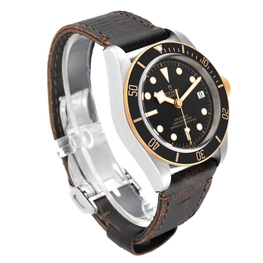 Tudor Black Bay Steel Yellow Gold Black Dial Mens Watch 79733 Box Card In Excellent Condition In Atlanta, GA