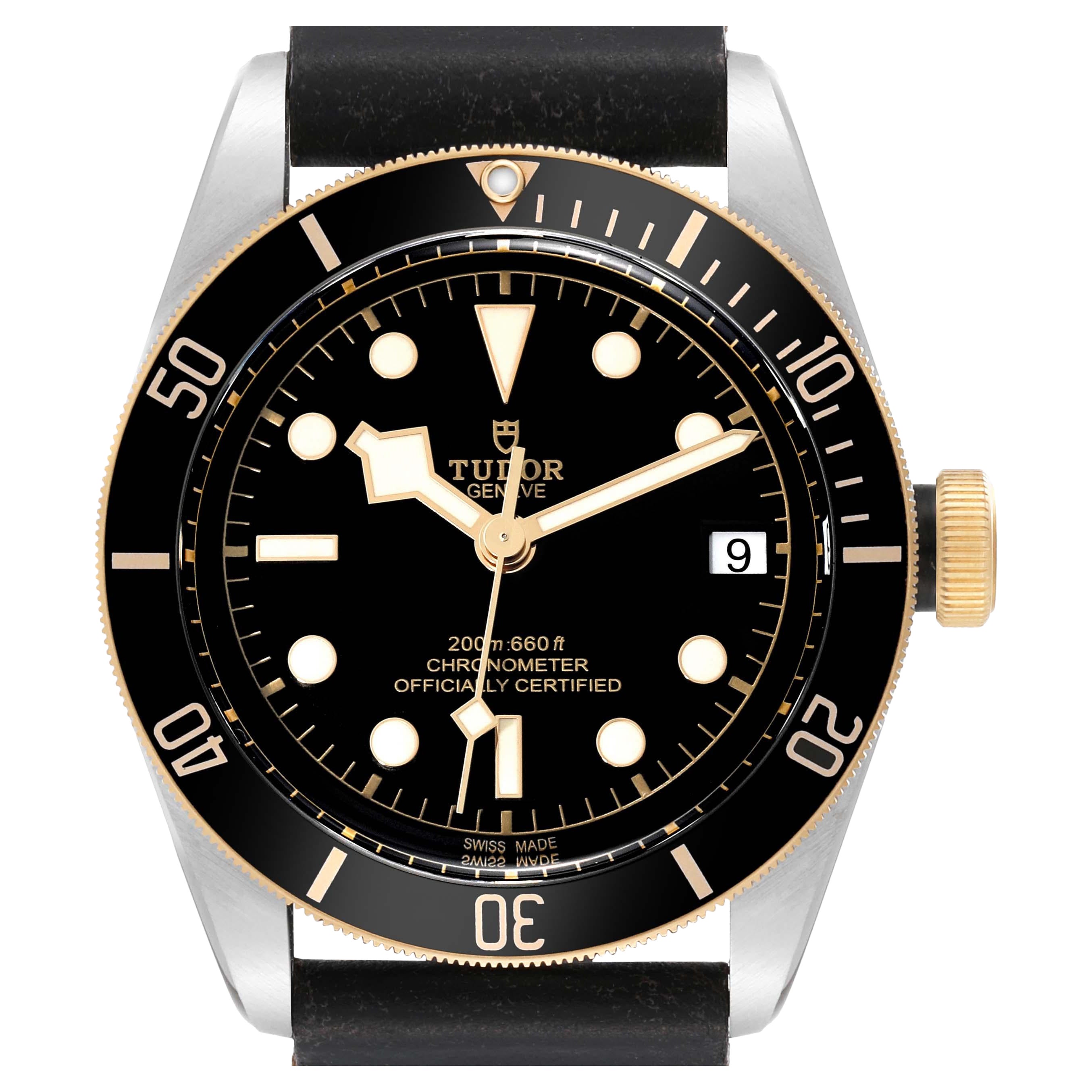 Tudor Black Bay Steel Yellow Gold Black Dial Mens Watch 79733 Box Card