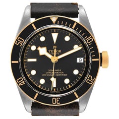 Tudor Black Bay Steel Yellow Gold Black Dial Mens Watch 79733 Box Card