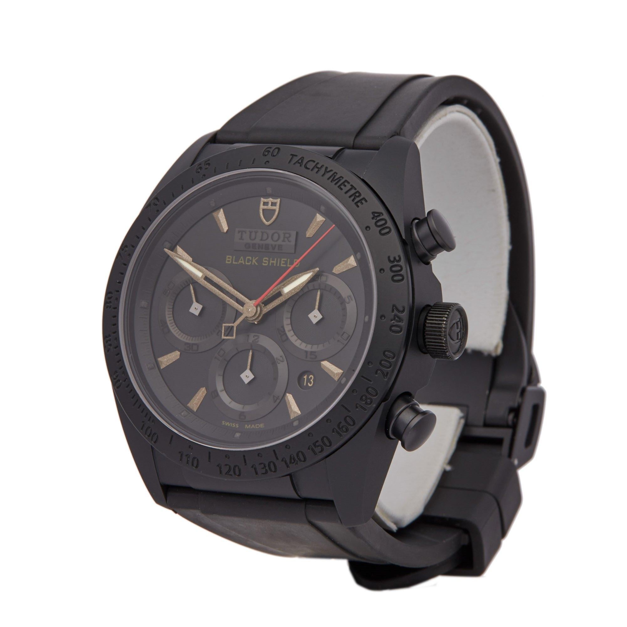 Xupes Reference: COM002499
Manufacturer: Tudor
Model: 
Model Variant: Blackshield
Model Number: 42000CN
Age: 07-05-2016
Gender: Men's
Complete With: Xupes Presentation Box & Guarantee
Dial: Black Baton
Glass: Sapphire Crystal
Case Material: DLC