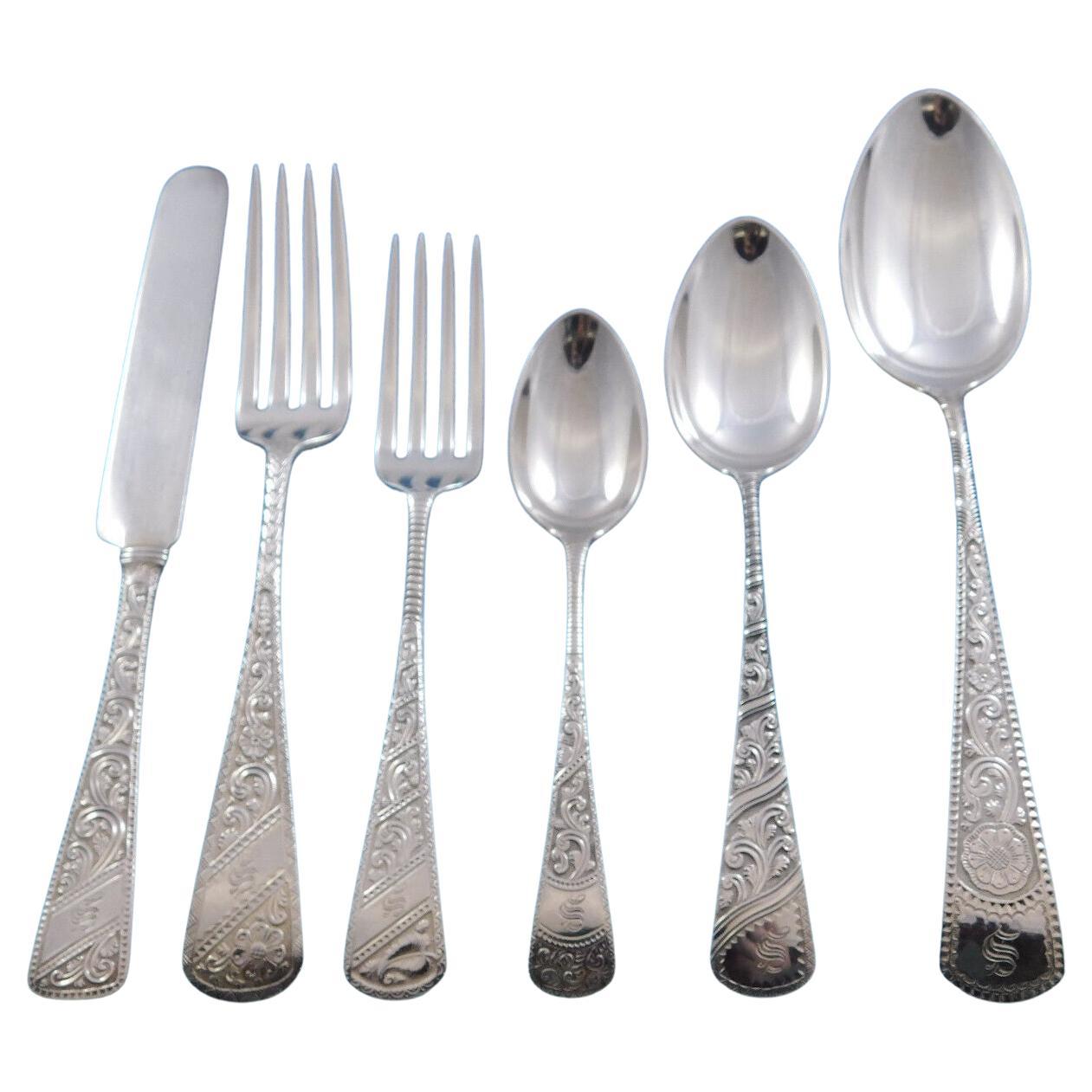 Service de couverts en argent sterling Tudor par Gorham, 12 personnes, 72 pièces, multi-motifs rares