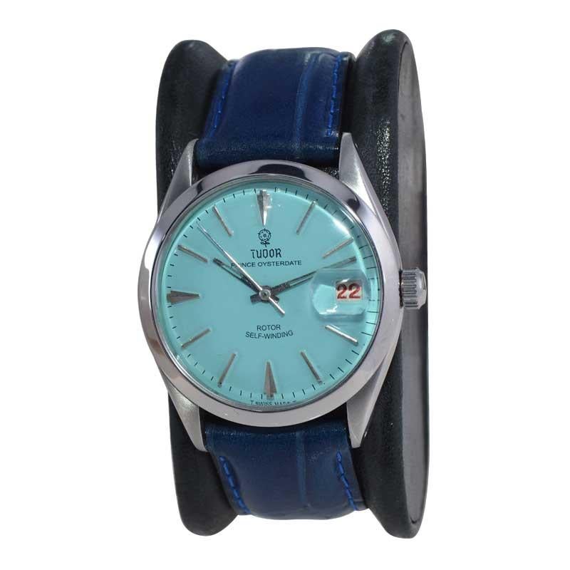 Moderniste Tudor par Rolex en acier inoxydable avec cadran bleu Tiffany personnalisé, années 1970 en vente