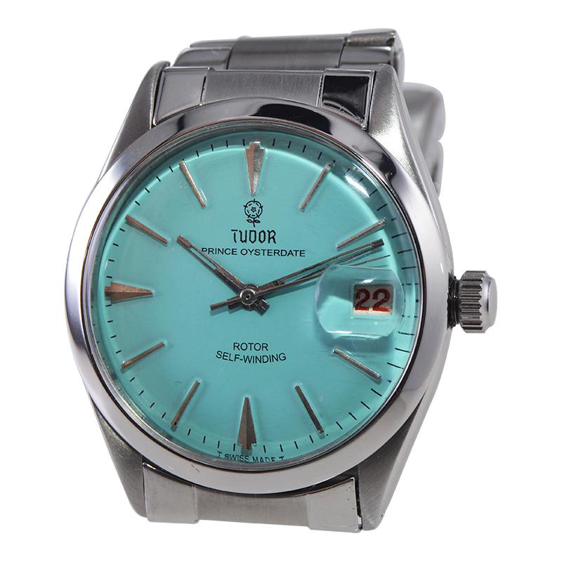 Modernist Tudor by Rolex in Stainless Steel with Custom Tiffany Blue Dial from 1970's For Sale