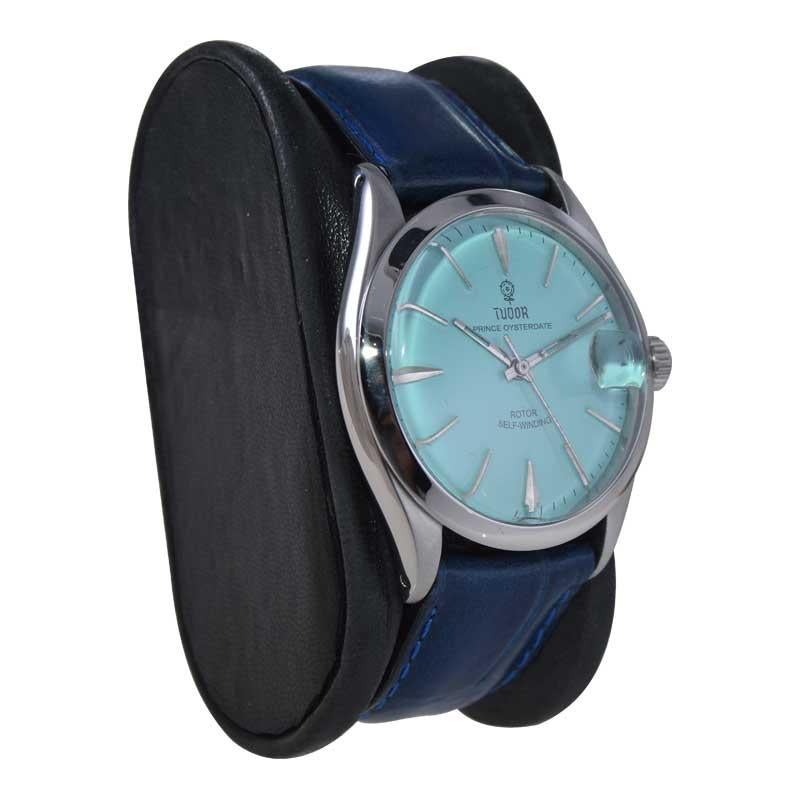 Tudor par Rolex en acier inoxydable avec cadran bleu Tiffany personnalisé, années 1970 Unisexe en vente