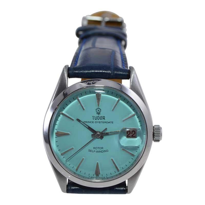 Tudor par Rolex en acier inoxydable avec cadran bleu Tiffany personnalisé, années 1970 en vente 1