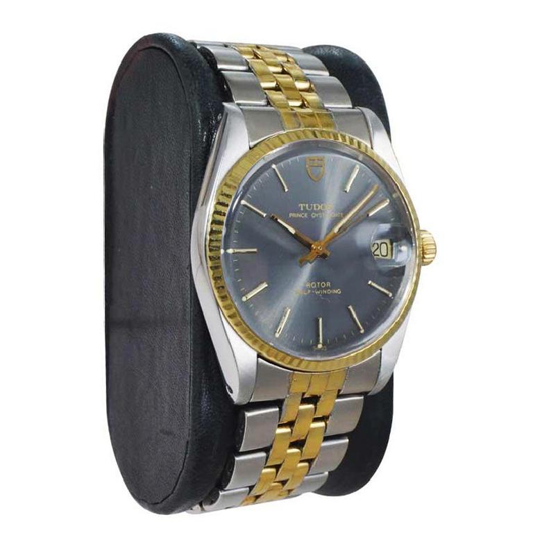Women's or Men's Tudor by Rolex Two Tone Prince Oysterdate Rare Charcoal Original Dial 1960's For Sale