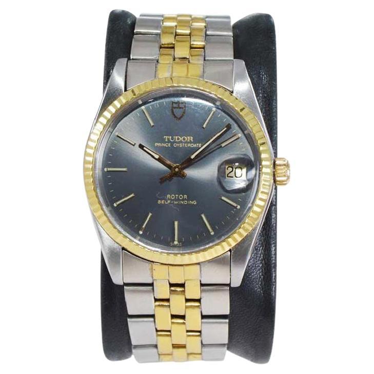 Tudor by Rolex Two Tone Steel with Gold Bezel Rare Charcoal Original Dial  1960's For Sale at 1stDibs