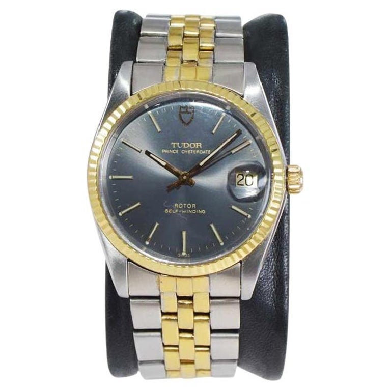 Tudor by Rolex Two Tone Steel with Gold Bezel Rare Charcoal Original Dial  1960's For Sale at 1stDibs | tudor datejust, tudor two tone watch, tudor 2  tone