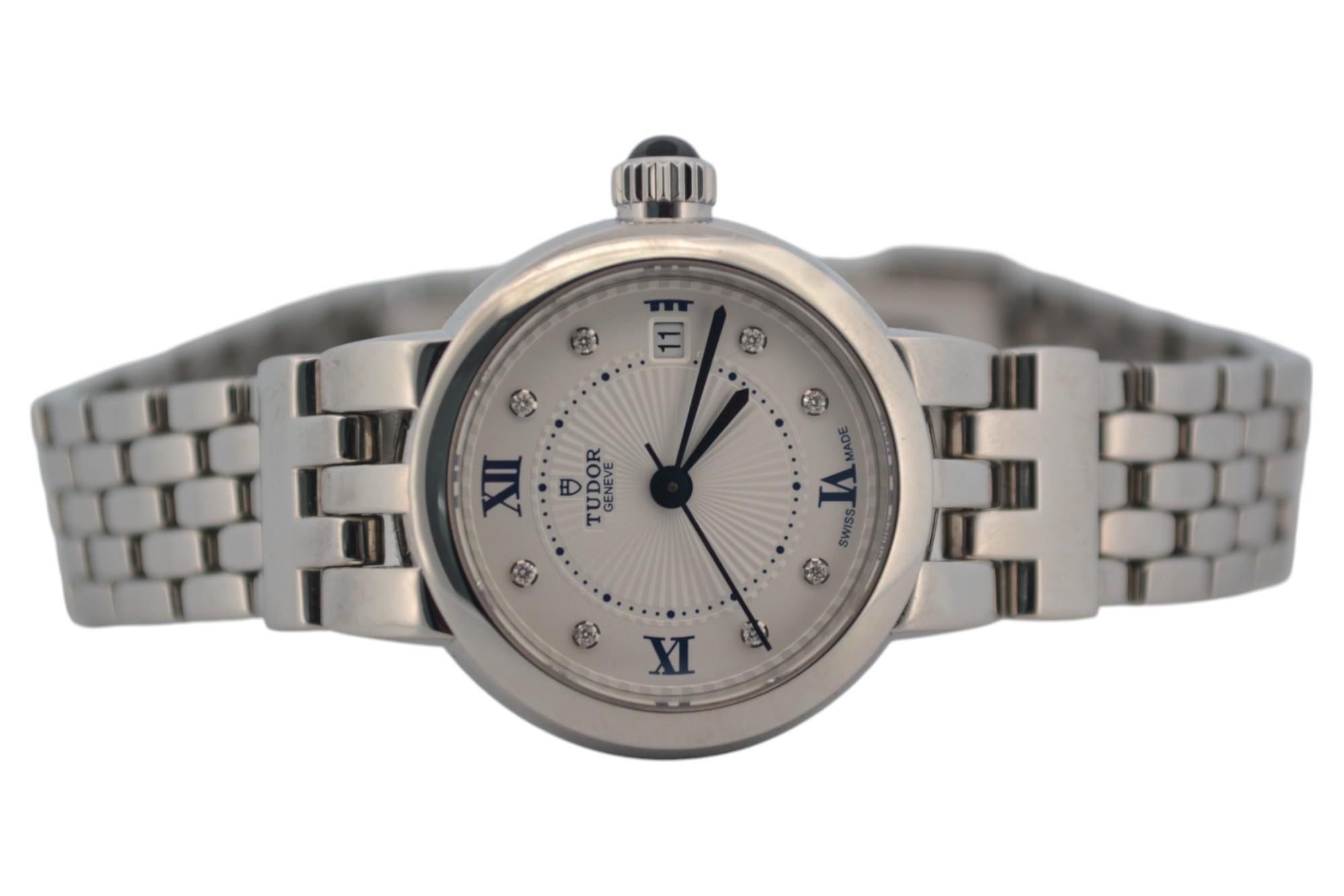 Women's Tudor Clair De Rose Date 26mm Steel White Dial Box+Papers 2021 Ref: 35200 For Sale