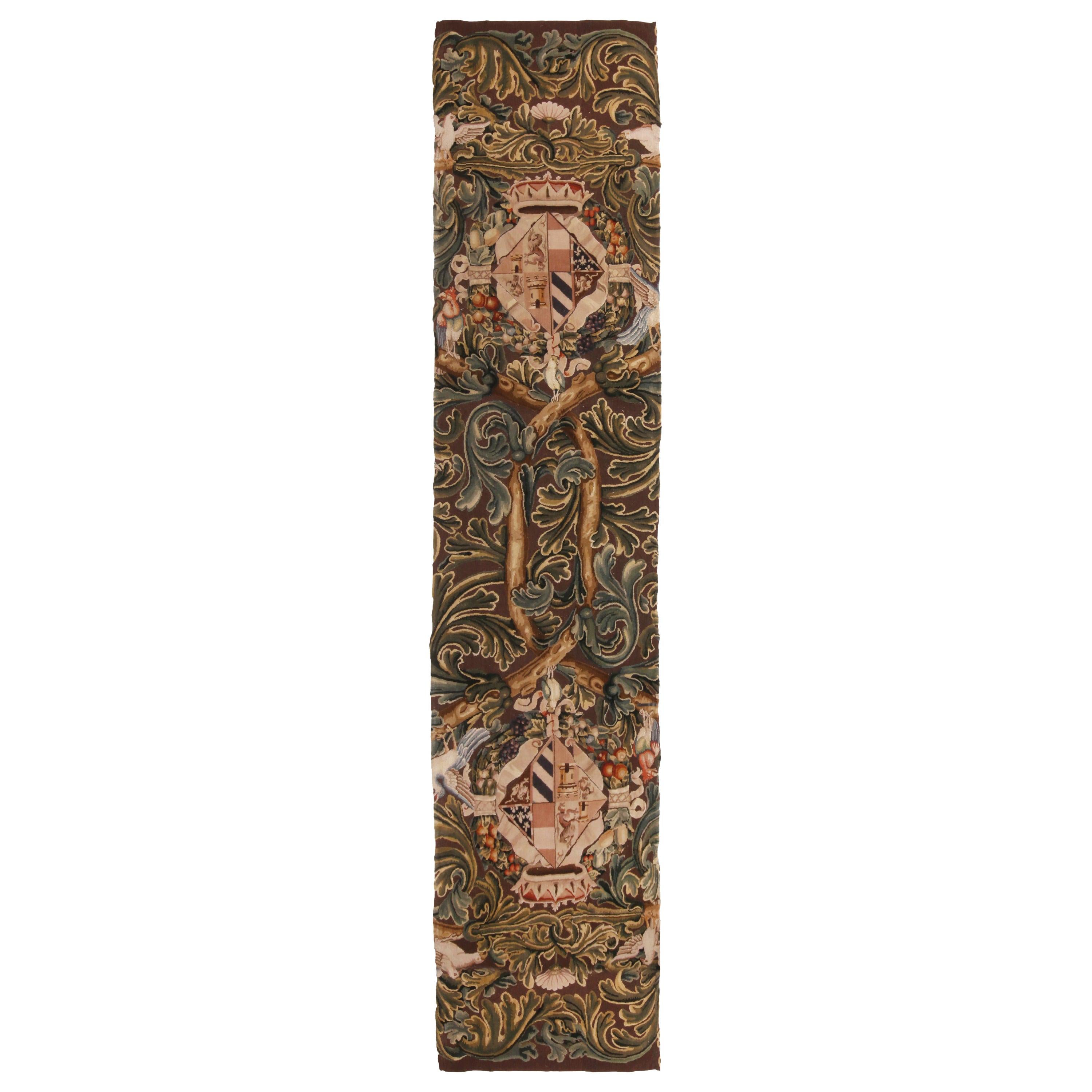 Rug & Kilim's Tudor Crest Inspired Cream and Brown Floral Wool Runner For Sale