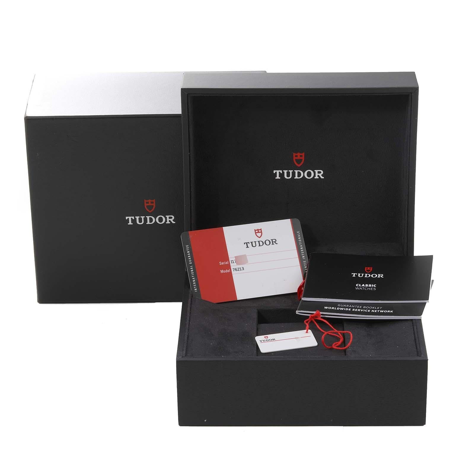 Tudor Day Date Black Dial Steel Yellow Gold Mens Watch 76213 Box Card 5
