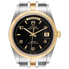 Tudor Day Date Schwarzes Zifferblatt Stahl Gelbgold Herrenuhr 76213 Ungetragen