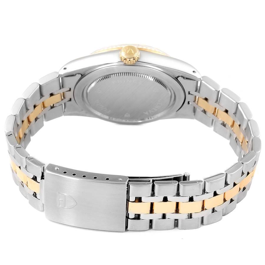 Tudor Day Date Linen Dial Steel Yellow Gold Diamond Watch 76213 Box Papers For Sale 2