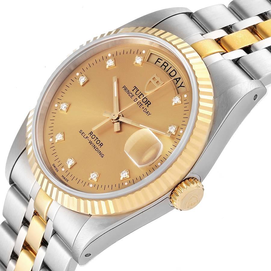 Tudor Day Date Steel Yellow Gold Champagne Diamond Dial Watch 76213 Unworn For Sale 1