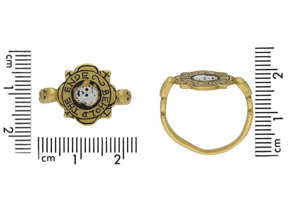 Bague crâne anglaise émaillée « BEhold THE ENDE » de style Tudor en vente 2