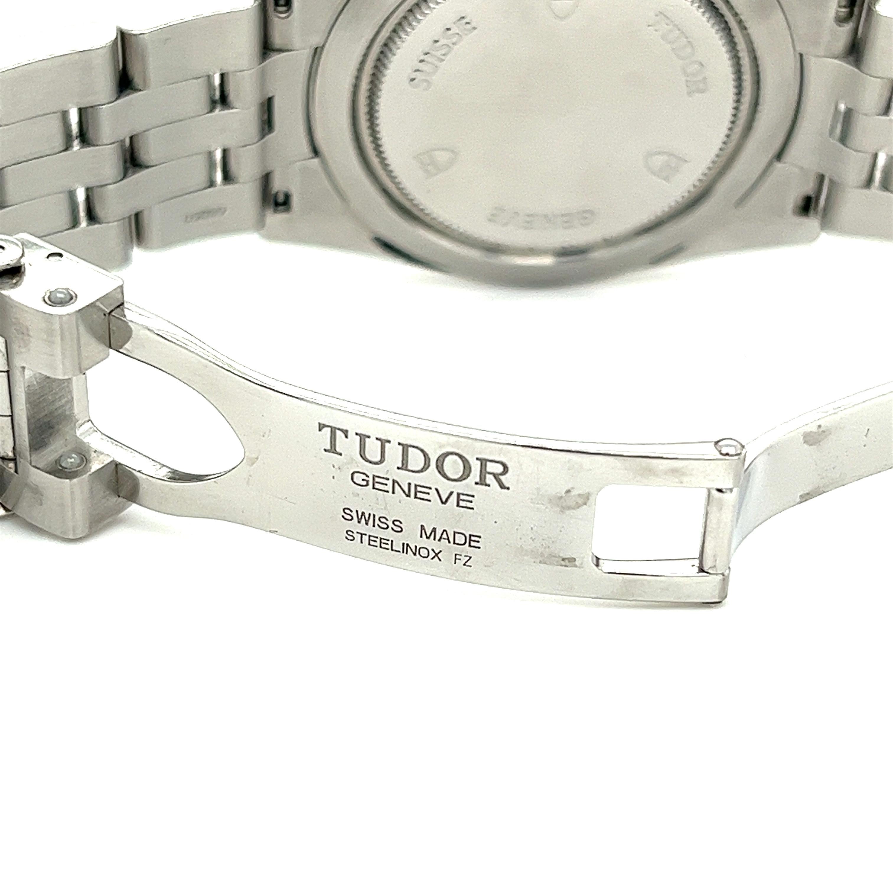 Men's Tudor Glamour Date 55000 Black Dial Mens Watch W/ Box & Card For Sale