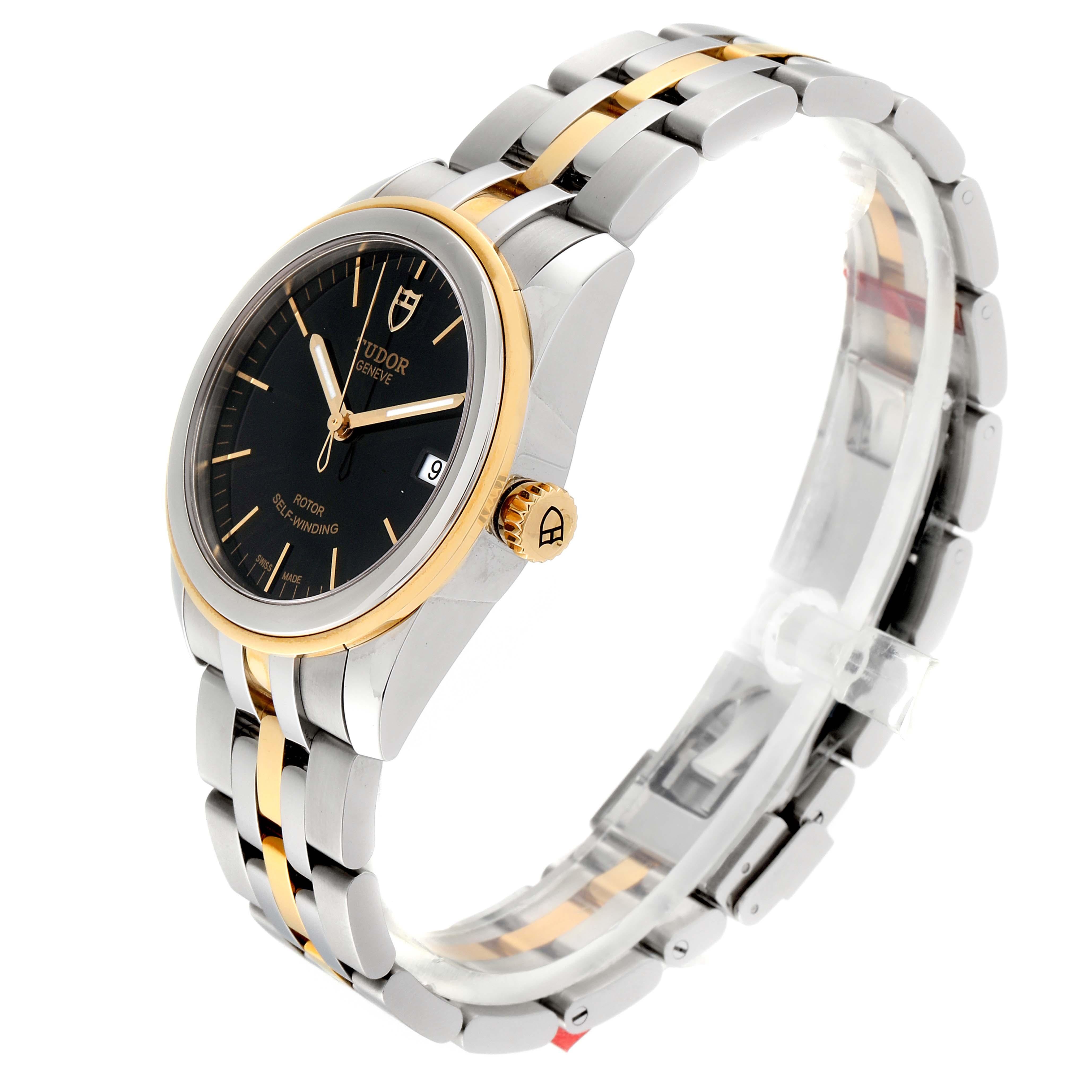 Tudor Glamour Date Black Dial Steel Yellow Gold Men's Watch 55003 Unworn In Excellent Condition For Sale In Atlanta, GA