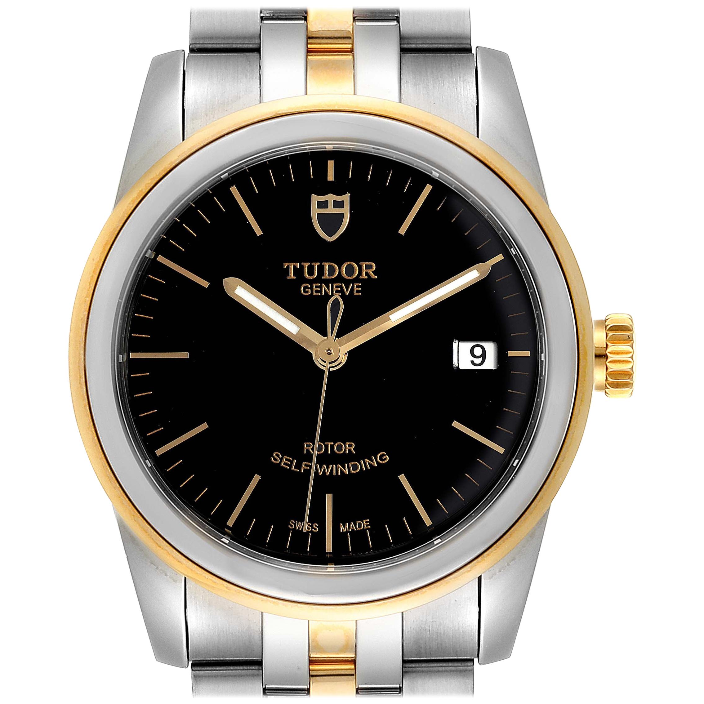 Tudor Glamour Date Black Dial Steel Yellow Gold Men's Watch 55003 Unworn For Sale