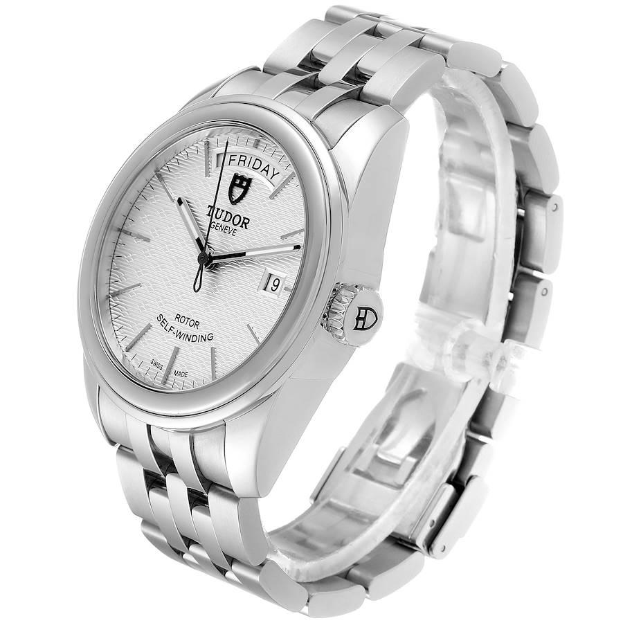 Tudor Glamour Day Date Steel Silver Dial Men's Watch 56000 Card For Sale 1