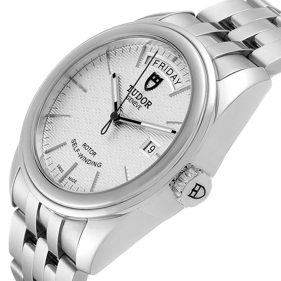 Tudor Glamour Day Date Steel Silver Dial Men's Watch 56000 Card For Sale 2