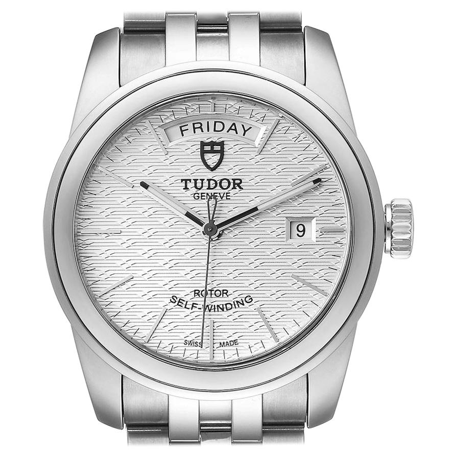 Tudor Glamour Day Date Steel Silver Dial Men's Watch 56000 Card For Sale