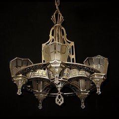 Tudor Gothic 5 Light Original Finish & Glass circa 1928