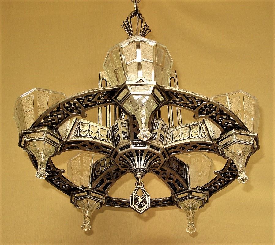 20th Century Tudor Gothic 5 Light Original Finish & Glass circa 1928 For Sale