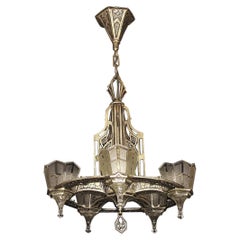 Tudor Gothic 5 Light Finition et verre d'origine circa 1928