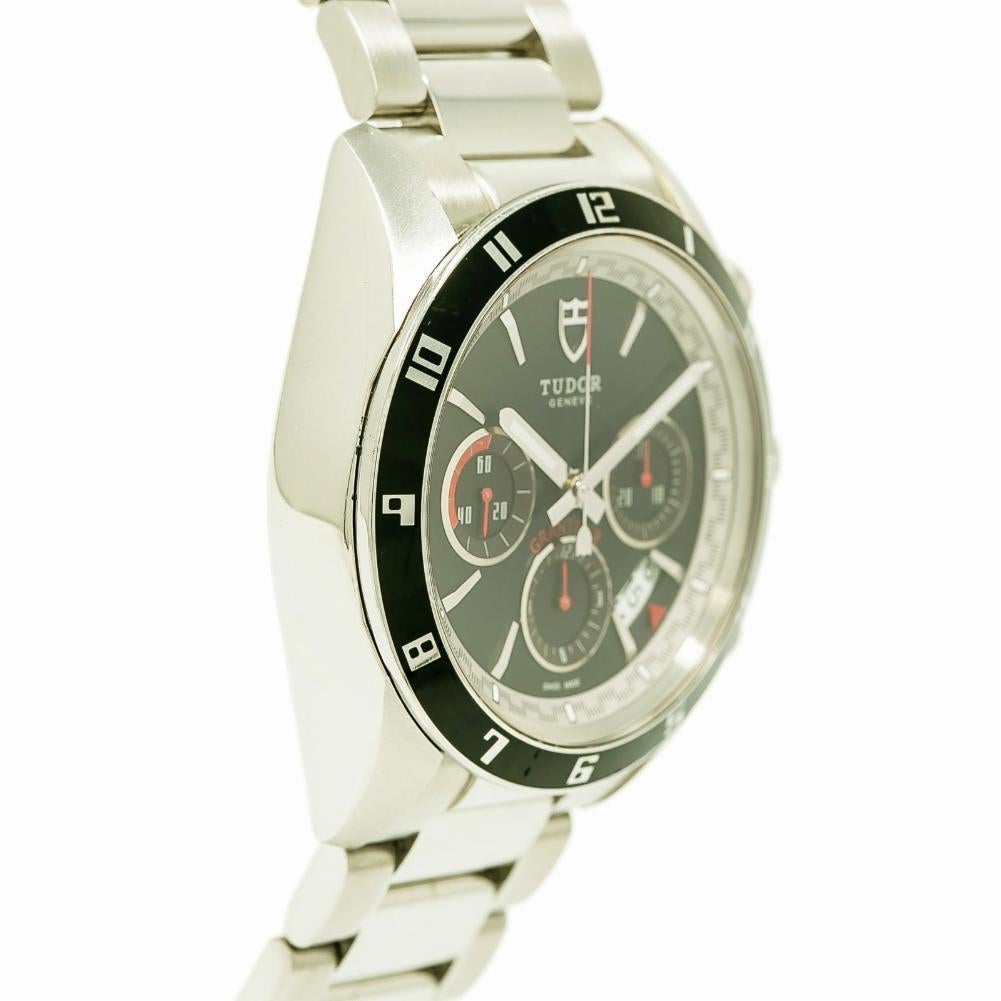 Modern Tudor Grantour 20530N Men's Automatic Chronograph Watch Black Dial Steel For Sale