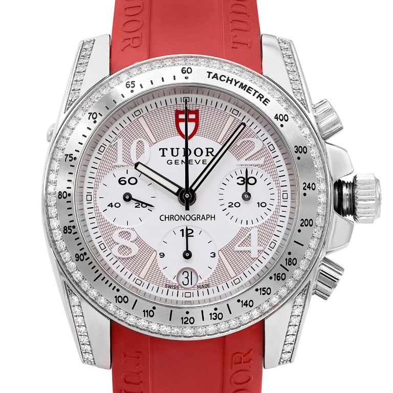 Tudor Grantour Chronograph Diamant Stahl Weißes Zifferblatt Automatik  Unisex-Uhr 20310 im Angebot bei 1stDibs