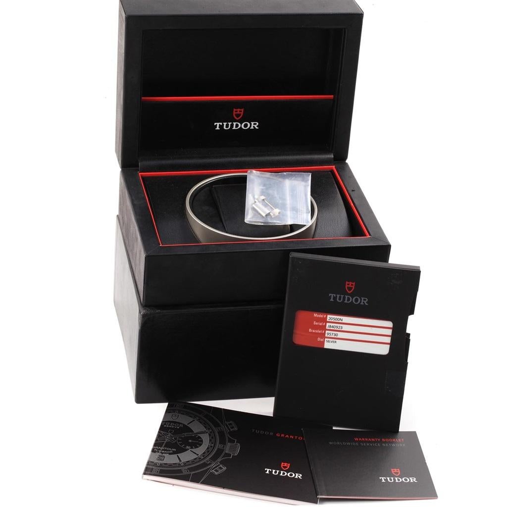 Tudor Grantour Silver Dial Steel Men's Watch 20500N Box Card For Sale 7